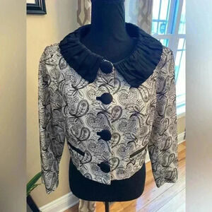 Nanette Lepore Black/Off White Paisley Embroidered Crop Jacket Women’s Size 12